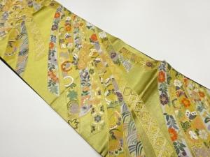 鬘帯に古典柄・花鳥・草葉模様織出し袋帯